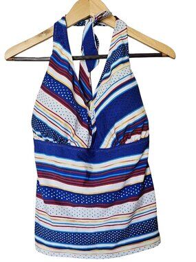 Catalina Tankini Top Women's Size 2X Blue Striped Halter Swimsuit Swim Top